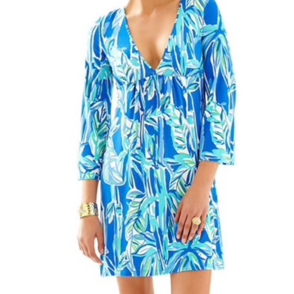 Lilly Pulitzer Blue and Green Leaf Pattern Dress